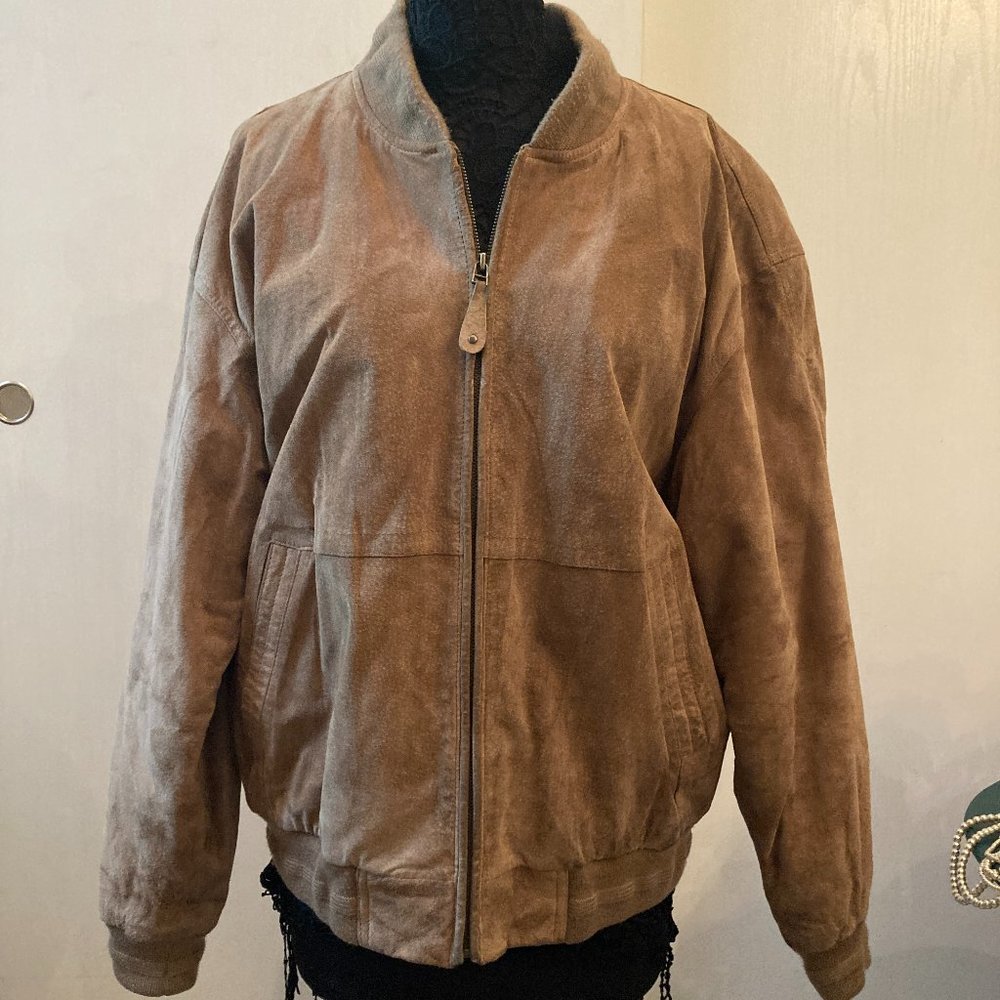 Vintage Hunt Club Oversized Camel Brown Leather Bomber Jacket